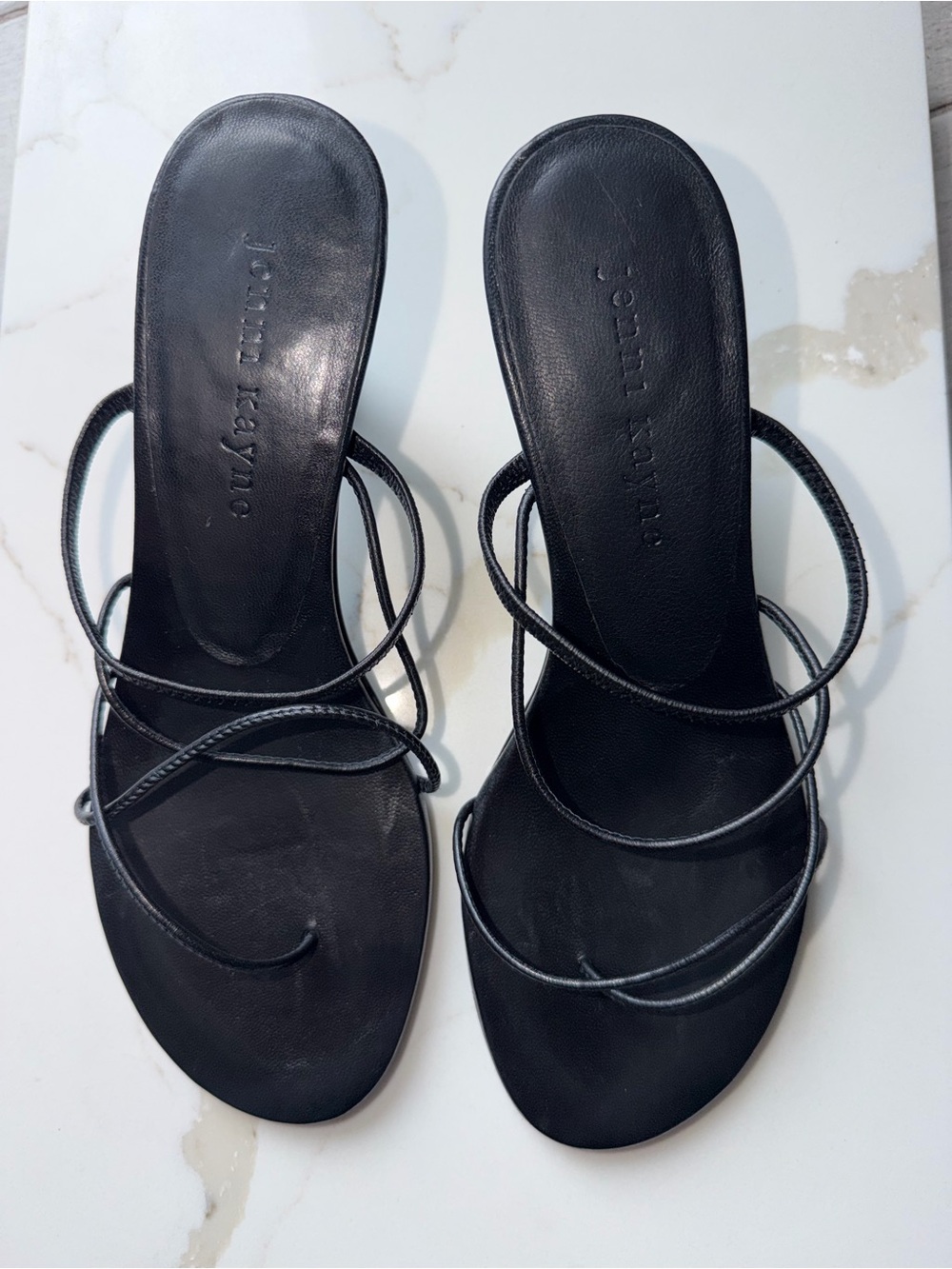 Jenni Kayne Black Leather Strappy Slide Heels
